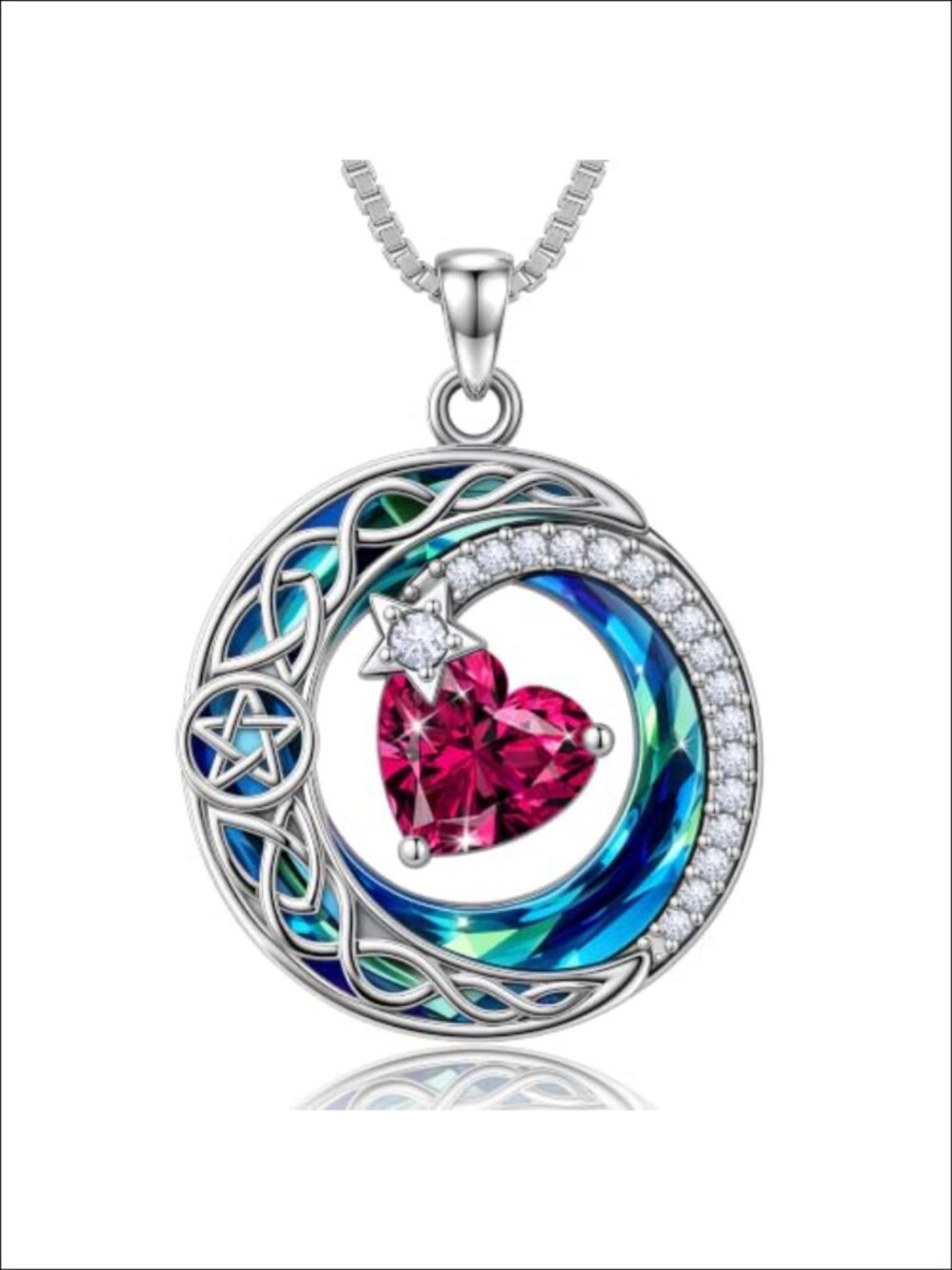 Distance 925 Sterling Silver Moon and Star Necklace Crystal Jewelry Gifts